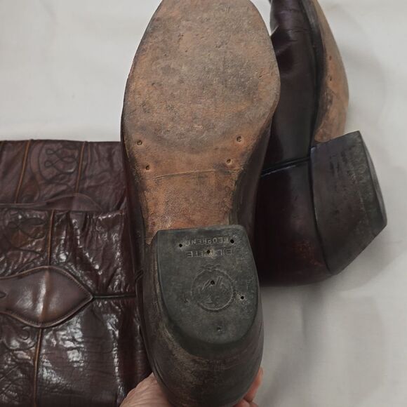 VTG Lucchese Biltrite men\'s Brown Leather‎ Square Toe Cowboy Boots 9.5D Western main image 8